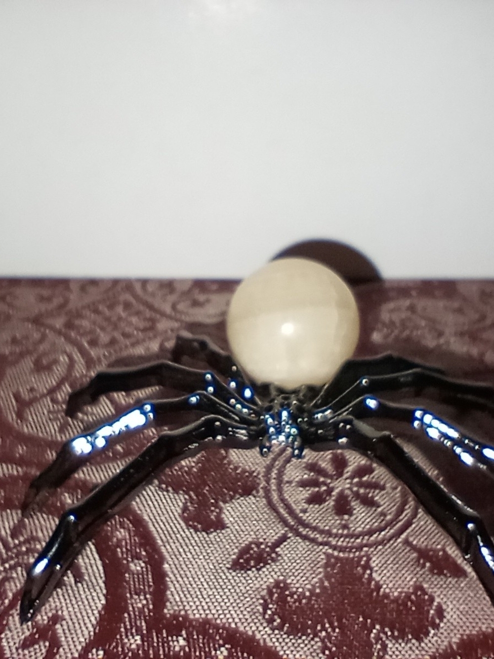 Decorative Black Spider Figurine With Yellow Calcite Crystal Sphere